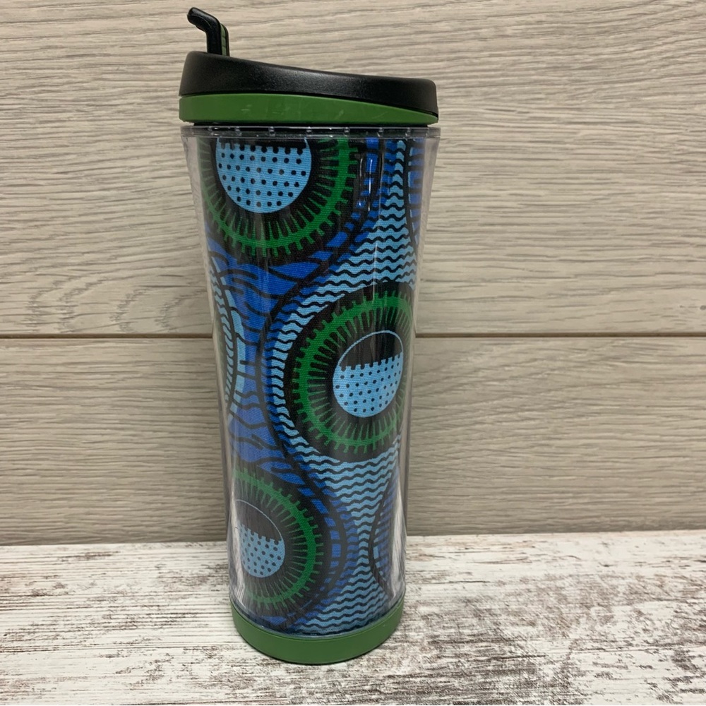 Starbucks 2007 Blue Green Geometric Hippy Wave Double Wall Tumbler 16 oz Cup Mug